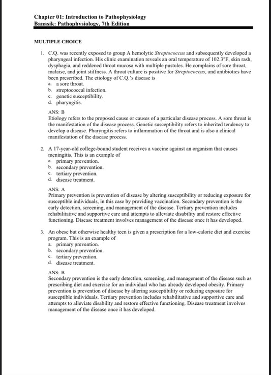 Test bank Pathophysiology, 7th Edition by Banasik