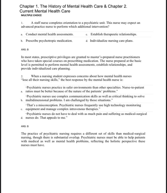 Test bank Foundations of Mental Health Care 8th Edition by Morrison-Valfre