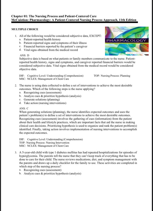 Test Bank Pharmacology A Patient-Centered Nursing Process Approach, 11th Edition by McCuistion