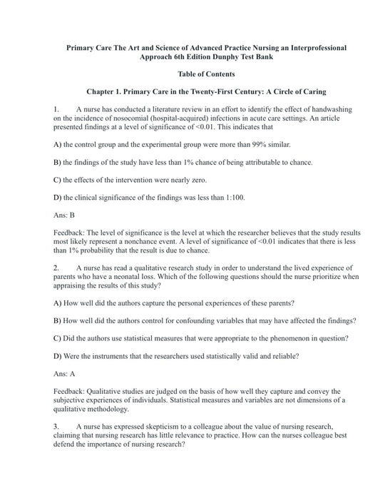 Test Bank Primary Care: The Art and Science of Advanced Practice Nursing – An Interprofessional Approach, 6th Edition by Debera J. Dunphy